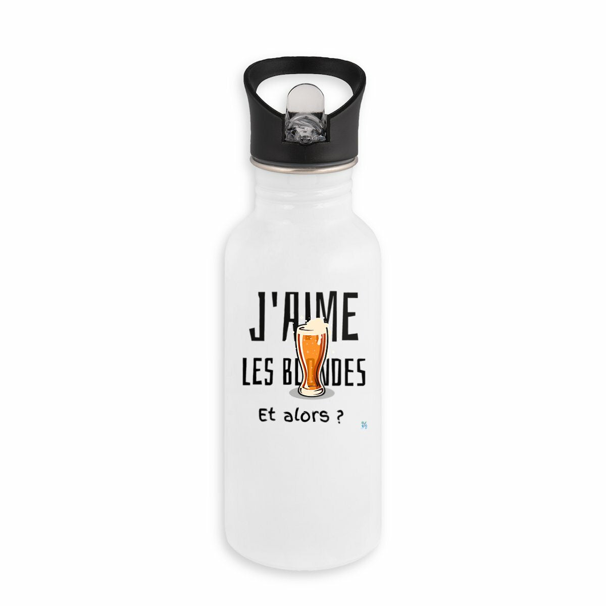 Bouteille en inox avec paille j'aime les biere blondes